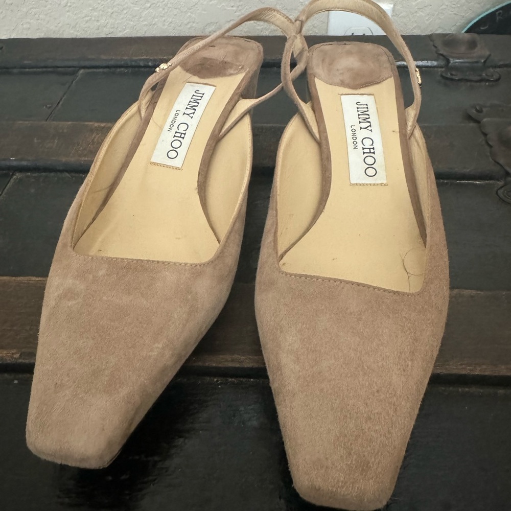 Jimmy Choo Beige Suede Slingbacks